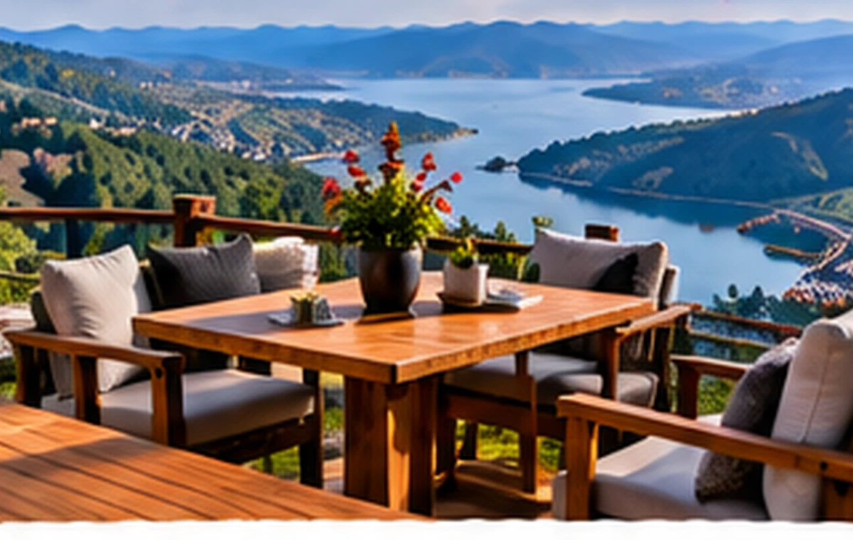 Panoramik manzaralı teras ve kafe alanı